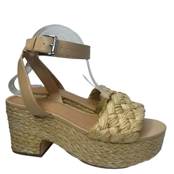 Marc Fisher Platform Sandal 10 Espadrille Neutral Summer Chic Raffia Beige Steel - Picture 2 of 13